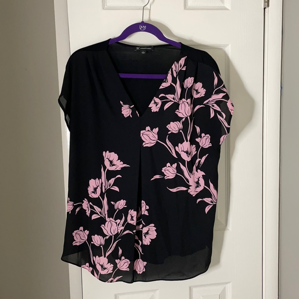 Pink and black floral blouse